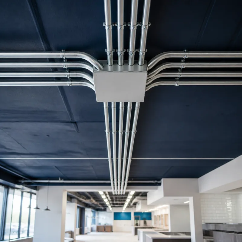 Electrical conduit runs across a commercial ceiling