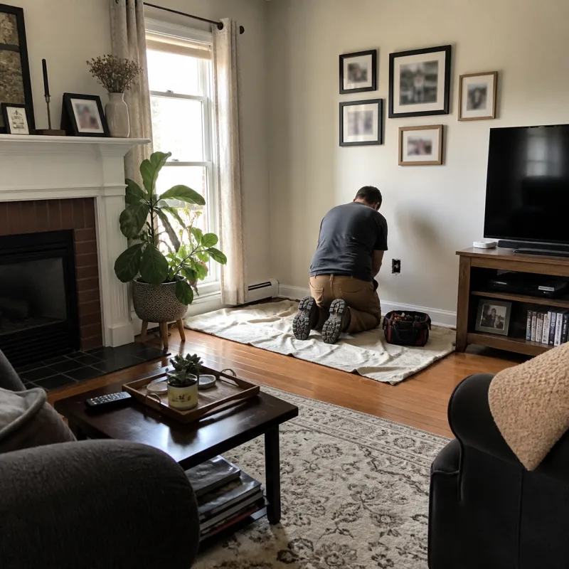 An electrician replacing an outlet during a residential service call